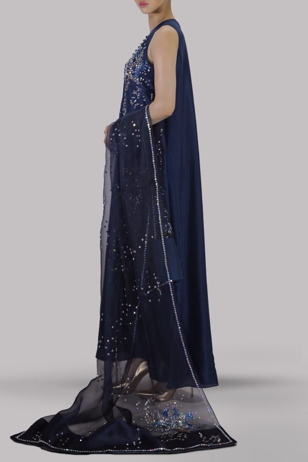Black Iris Embellished Raw Silk Maxi Set - Image 2