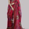 Tango Red Embellished Organza Sari - Image 2