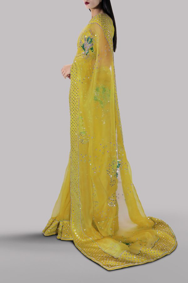 Aurora Yellow Embellished Organza Sari - Image 2