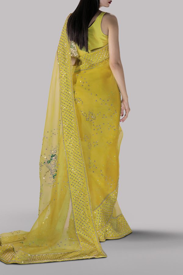 Aurora Yellow Embellished Organza Sari - Image 3