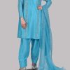 Scuba Blue Embellished Raw Silk Set