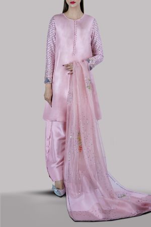 Tickled Pink Embellished Raw Silk Set