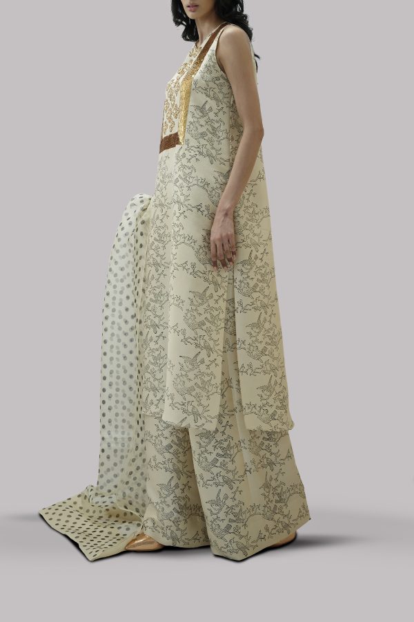 Lamb's Wool Block Printed & Embellished Raw Silk Set - Image 2