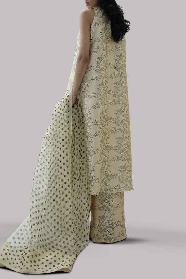 Lamb's Wool Block Printed & Embellished Raw Silk Set - Image 3