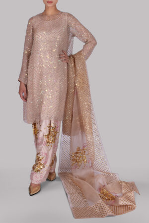 Cameo Rose Embellished Raw Silk Set