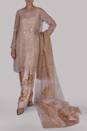 Cameo Rose Embellished Raw Silk Set