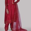 Virtual Pink Embellished Raw Silk Set