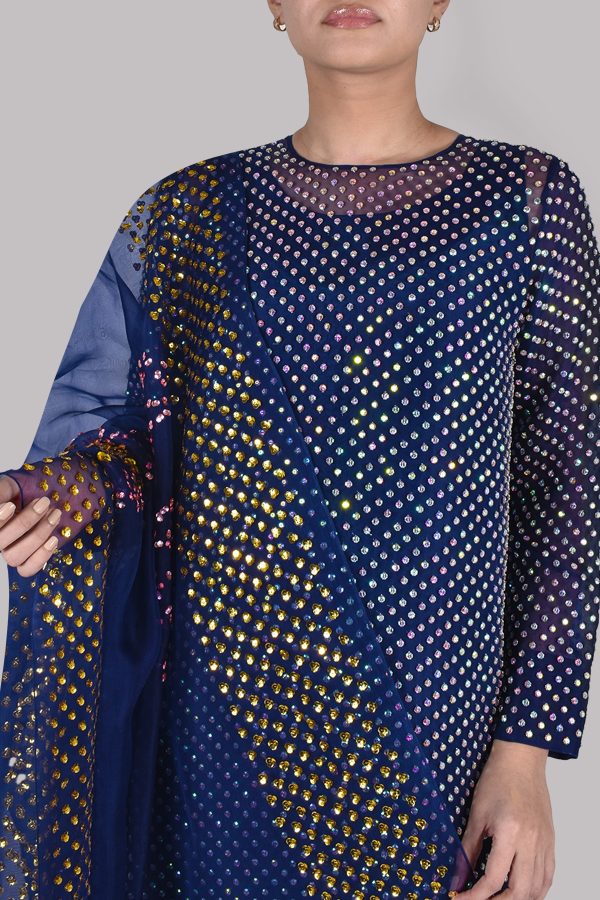Black Iris Embellished Raw Silk Set - Image 4