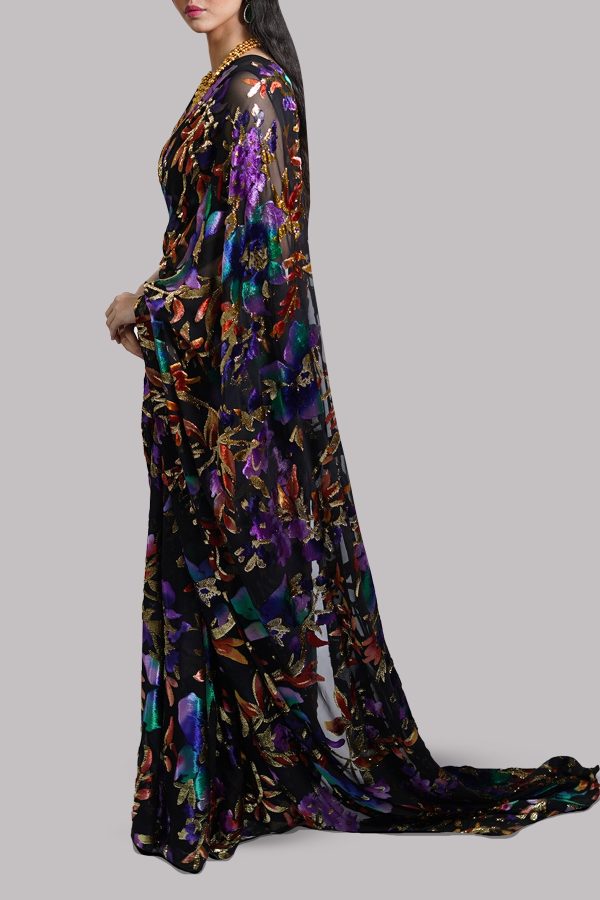 Black Italian Chiffon Sari - Image 2