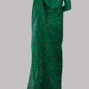 Golf Green Block Printed and Embellished Sari - Image 3