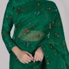 Golf Green Block Printed and Embellished Sari - Image 4