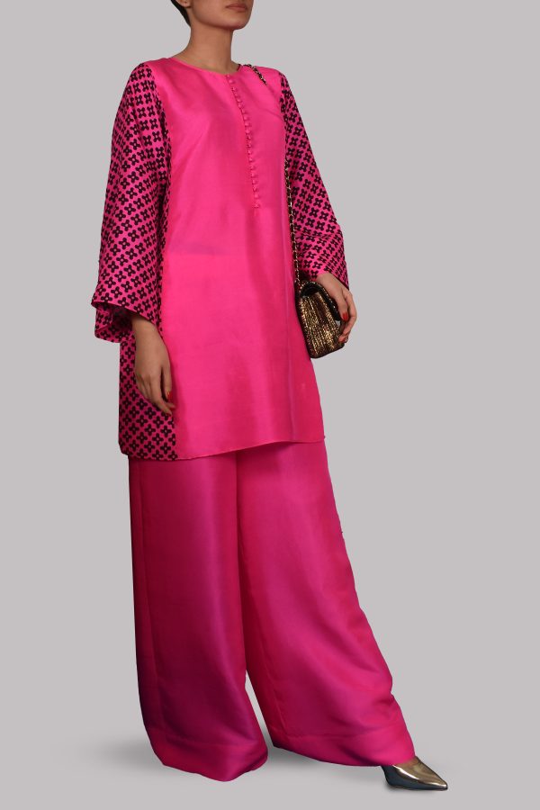 Diva Pink Block Print Raw Silk Set - Image 2