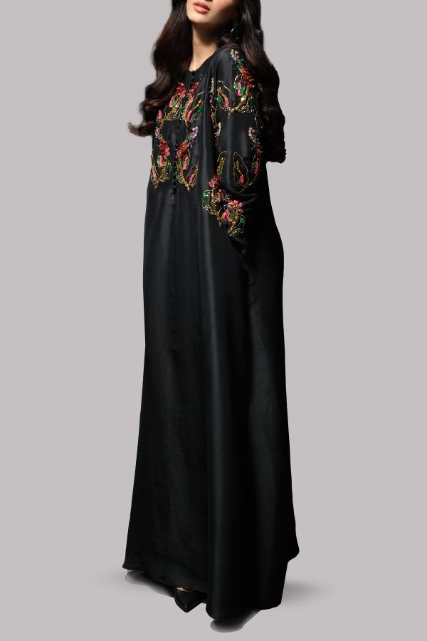 Black Crystal and Sequin Embellished Silk Maxi Dress - Image 2