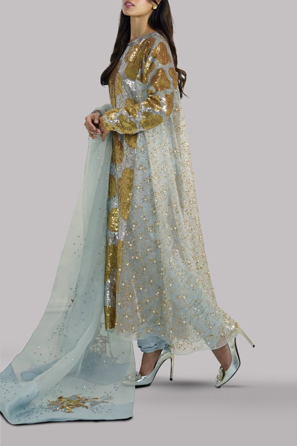 Aquamarine Organza Embellished Churidaar Set - Image 2