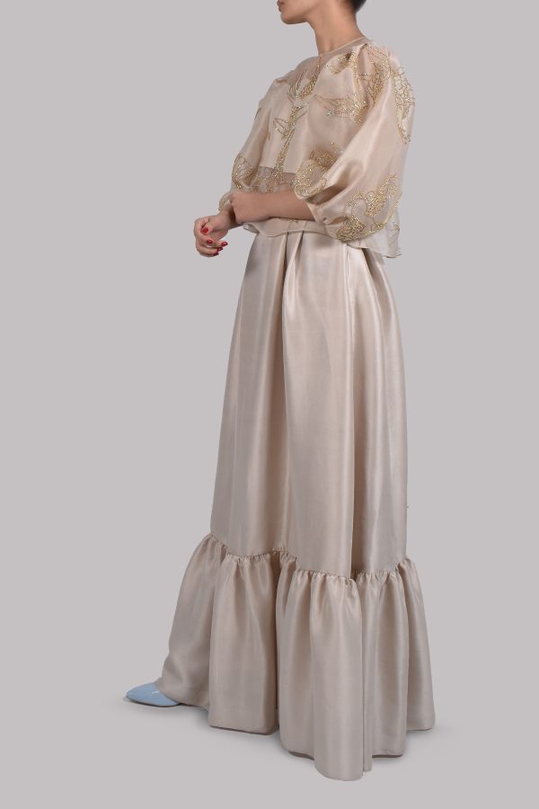 White Swan Embellished Organza Blouse Skirt Set - Image 2