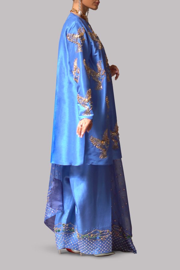Mediterranean Blue Embellished Raw Silk Set - Image 2