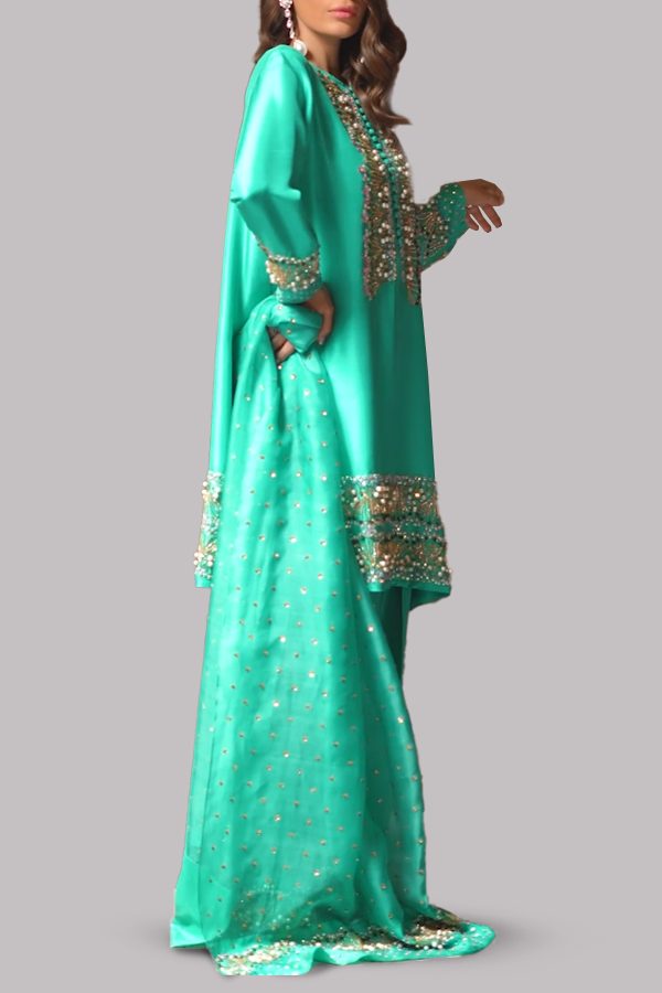 Arcadia Green Embellished Raw Silk Set - Image 2