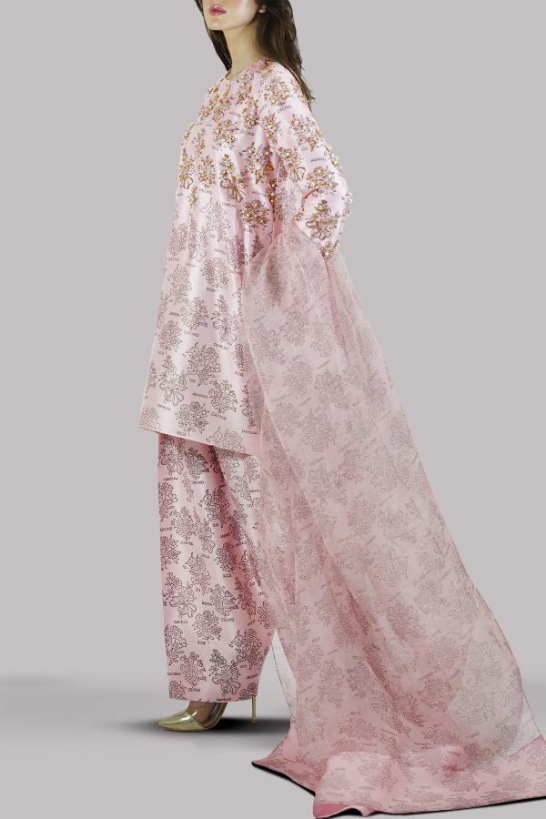 Blushing Bride Block Printed & Embellished Raw Silk Set - Image 2
