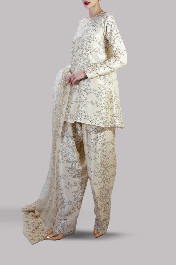 Lamb's Wool Block Printed & Embellished Raw Silk Set - Image 2