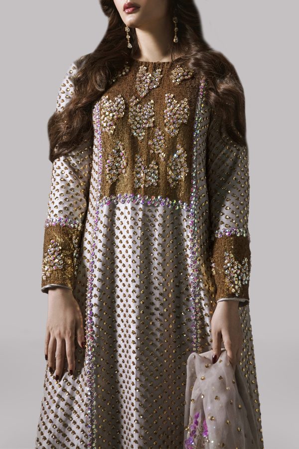 Silver Grey Embellished Raw Silk Maxi Set - Image 2