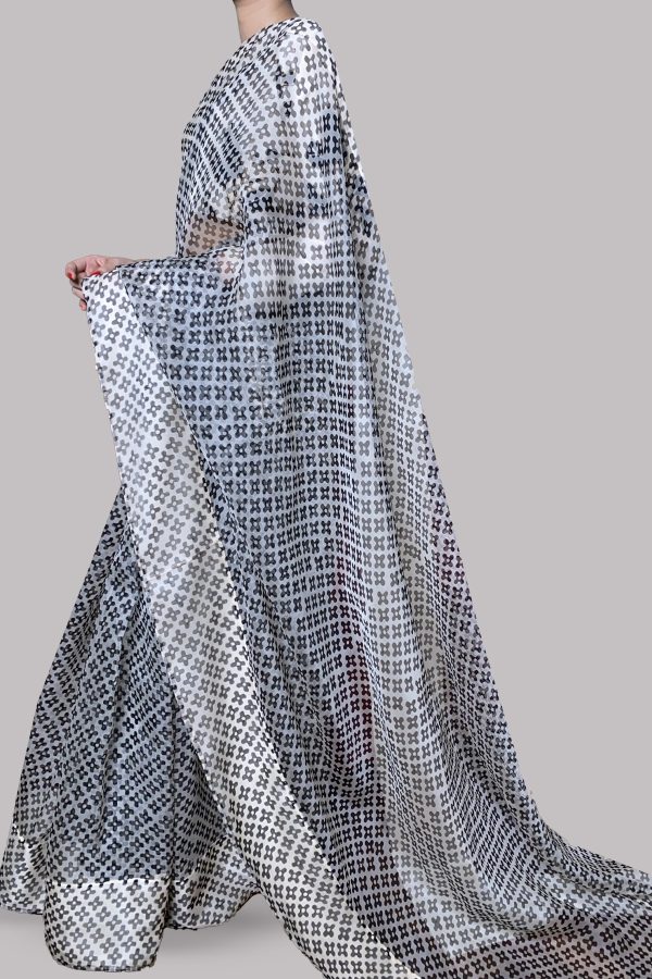 White Swan Block Printed Organza Sari - Image 2