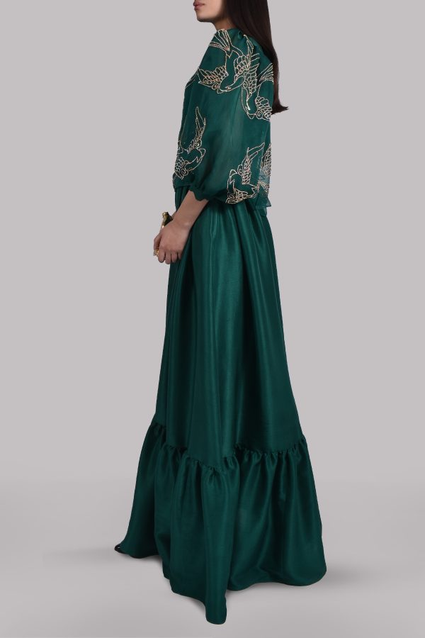 Evergreen Embellished Organza Blouse Skirt Set - Image 2