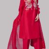 Tango Red Oversized Embellished Raw Silk Tunic Set - Image 2