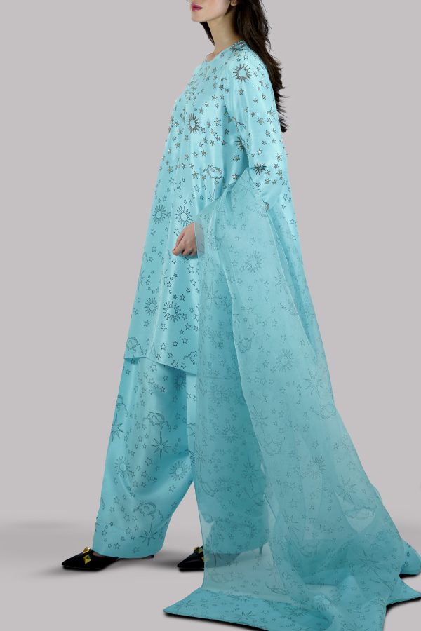 Petit Four Block Printed & Embellished Raw Silk Set - Image 2