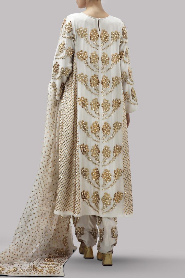 Egret Embellished Raw Silk Set - Image 3