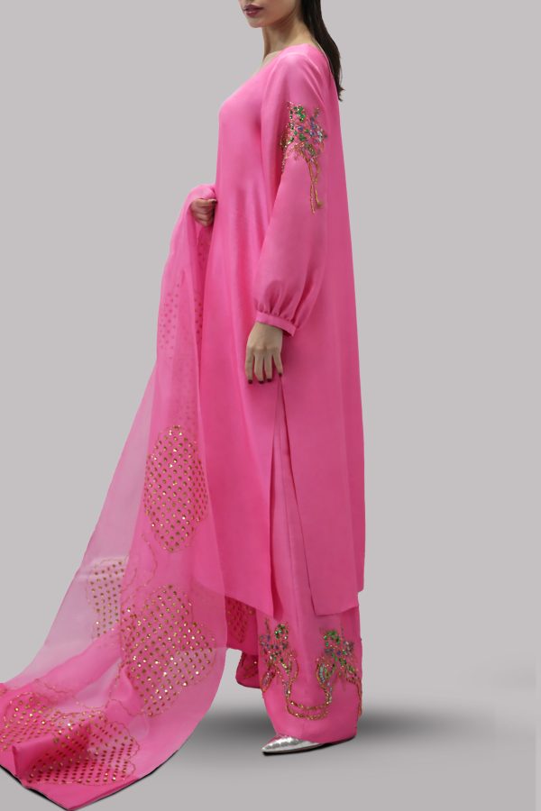 Azalea Pink Embellished Raw Silk Set - Image 2