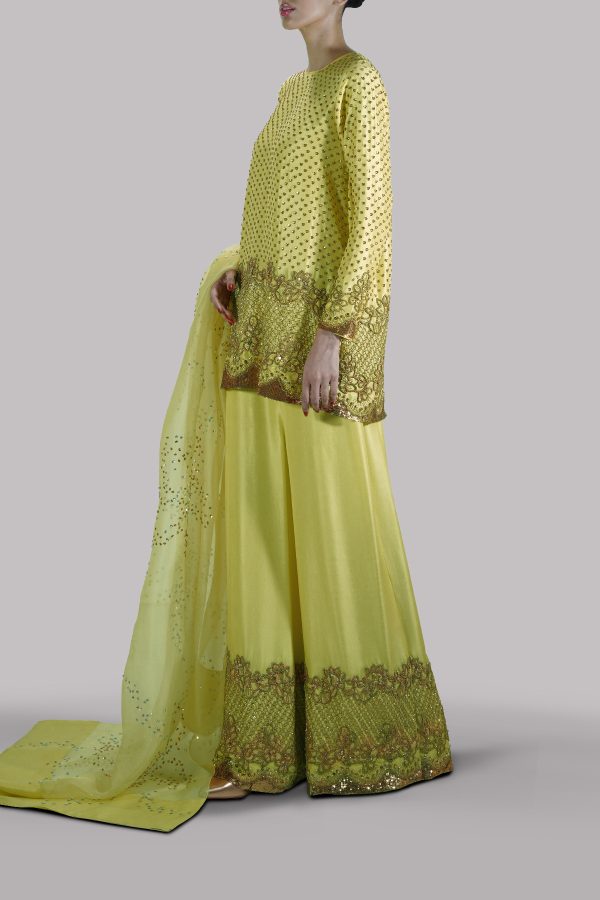 Illuminating Yellow Embellished Raw Silk Set - Image 2