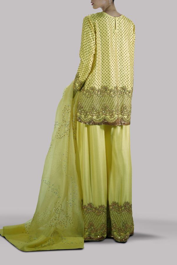 Illuminating Yellow Embellished Raw Silk Set - Image 3