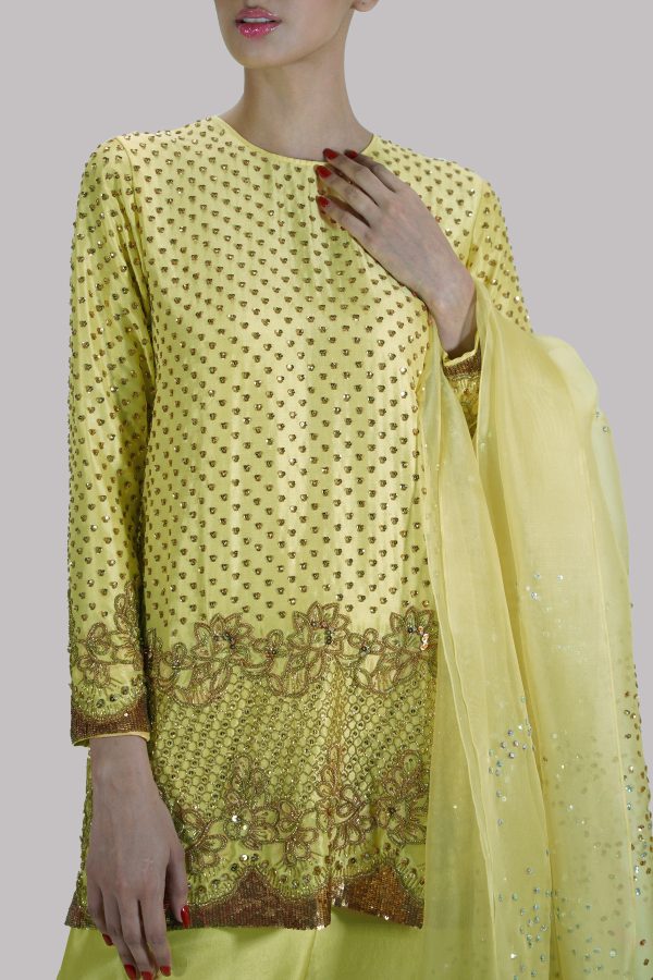 Illuminating Yellow Embellished Raw Silk Set - Image 4