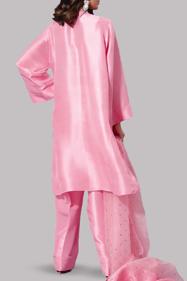 Orchid Pink Oversized Embellished Raw Silk Tunic Set - Image 3