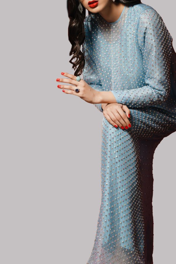 Blue Atoll Crystal Embellished Organza Maxi Dress - Image 2
