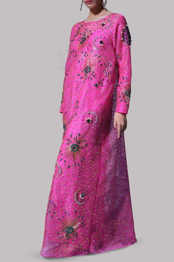 Diva Pink Embellished Organza Maxi Dress - Image 3