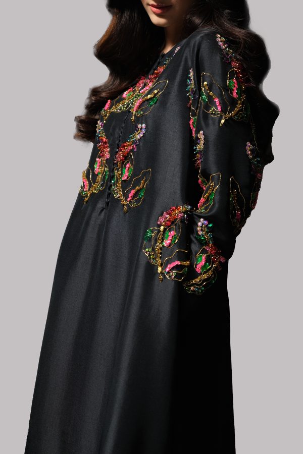 Black Crystal and Sequin Embellished Silk Maxi Dress - Image 3