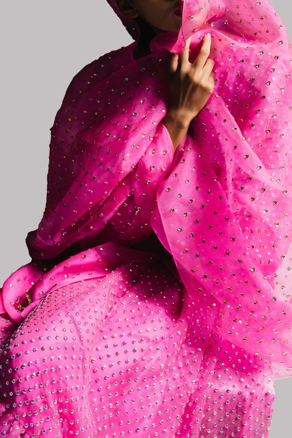 Diva Pink Organza Crystal Embellished Set - Image 3