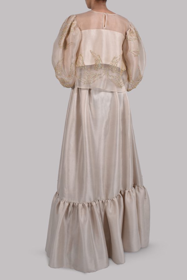White Swan Embellished Organza Blouse Skirt Set - Image 3