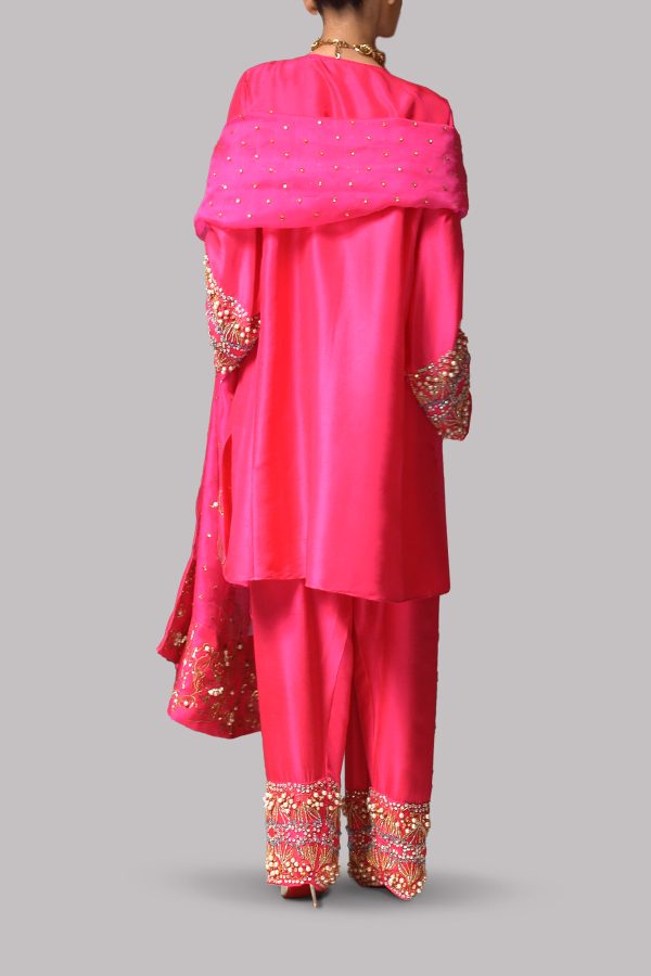 Beetroot Purple Embellished Raw Silk Set - Image 3