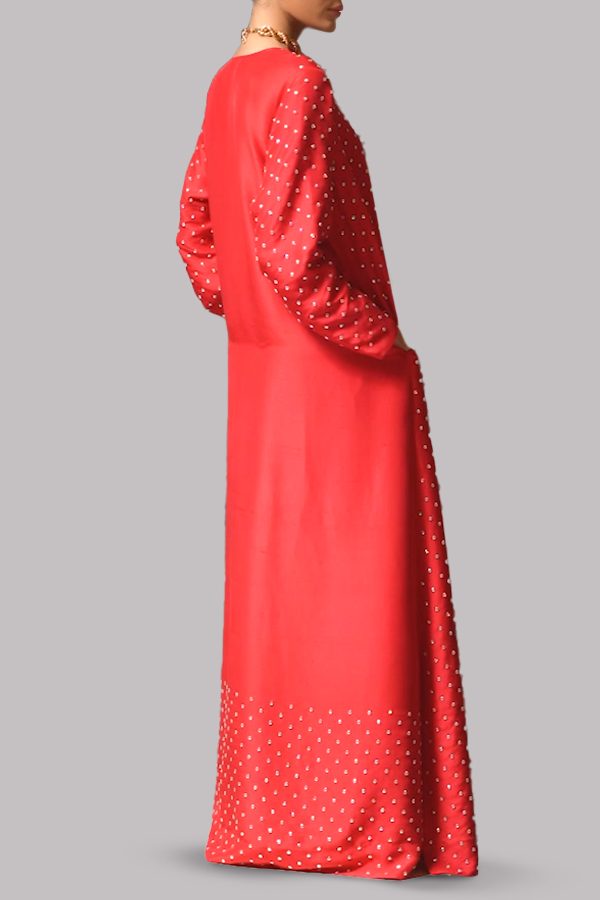 Tango Red Crystal Embellished Silk Maxi Dress - Image 3