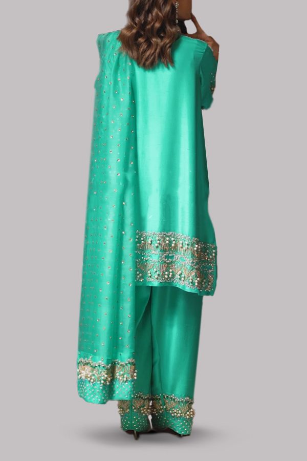 Arcadia Green Embellished Raw Silk Set - Image 3