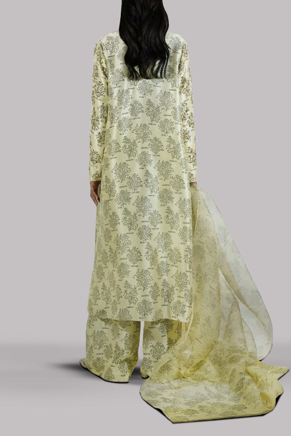 Verbena Yellow Block Printed & Embellished Raw Silk Set - Image 3