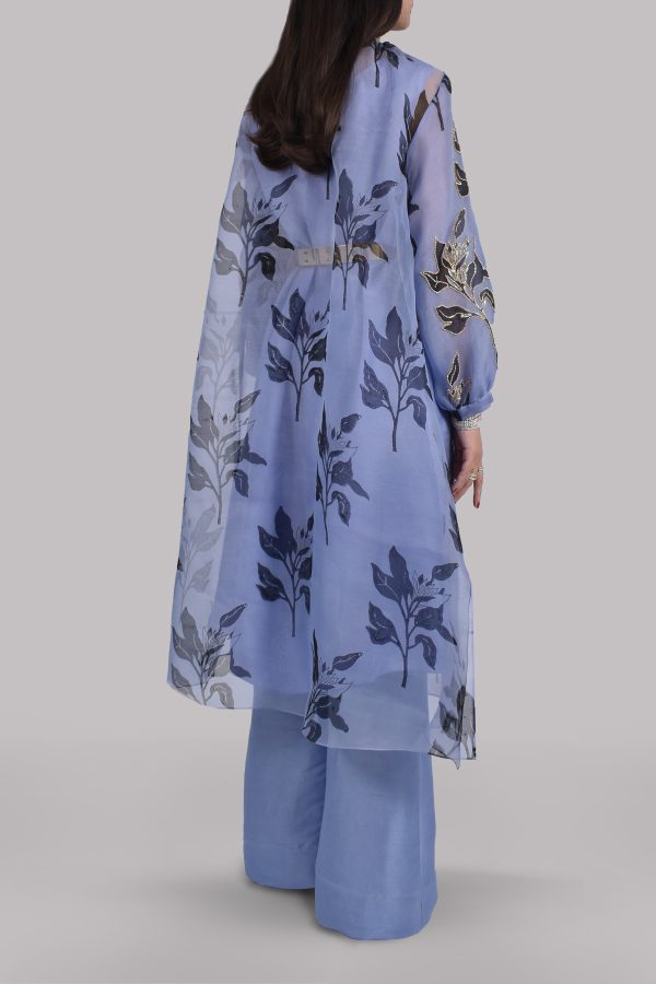 Forever Blue Organza Block Printed Embellished Tunic Set - Image 3