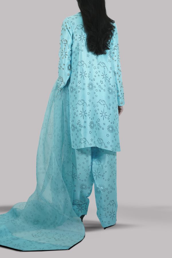 Petit Four Block Printed & Embellished Raw Silk Set - Image 3