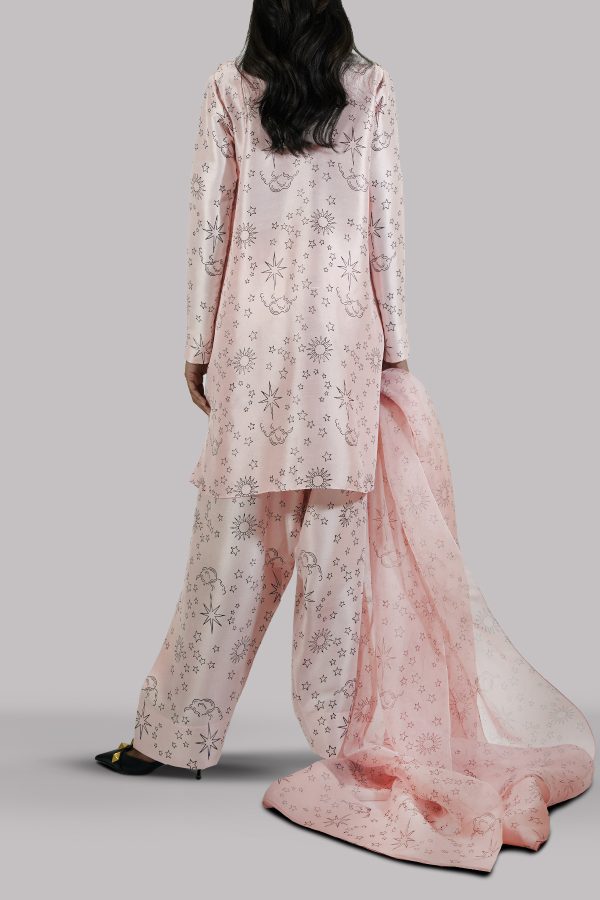 Peach Blush Block Printed & Embellished Raw Silk Set - Image 3