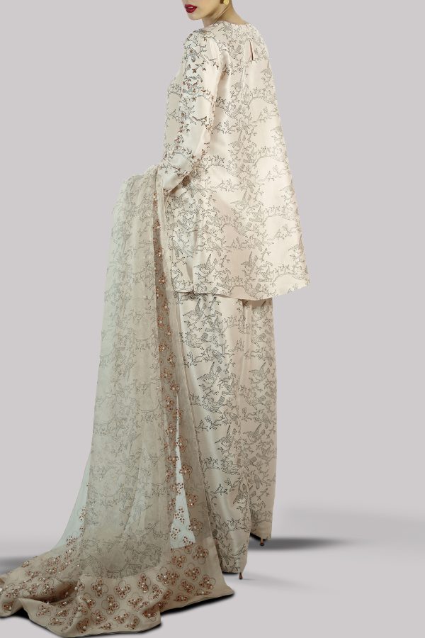 Lamb's Wool Block Printed & Embellished Raw Silk Set - Image 3