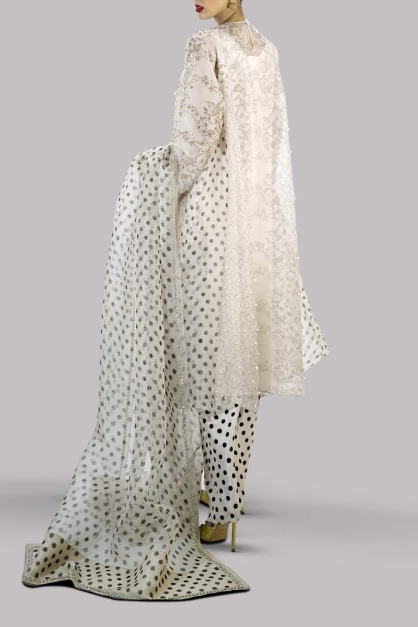 Egret Block Printed & Embellished Organza Set - Image 3