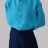 Scuba Blue Raw Silk Button Down Shirt - Image 3