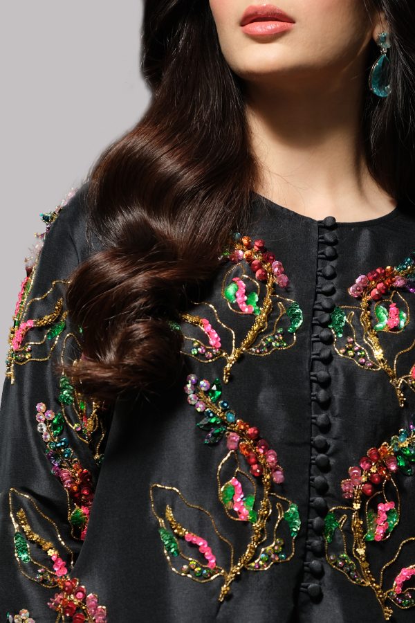 Black Crystal and Sequin Embellished Silk Maxi Dress - Image 4